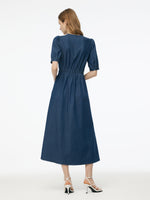 Denim Twist Front V-Neck Women Maxi Dress GOELIA