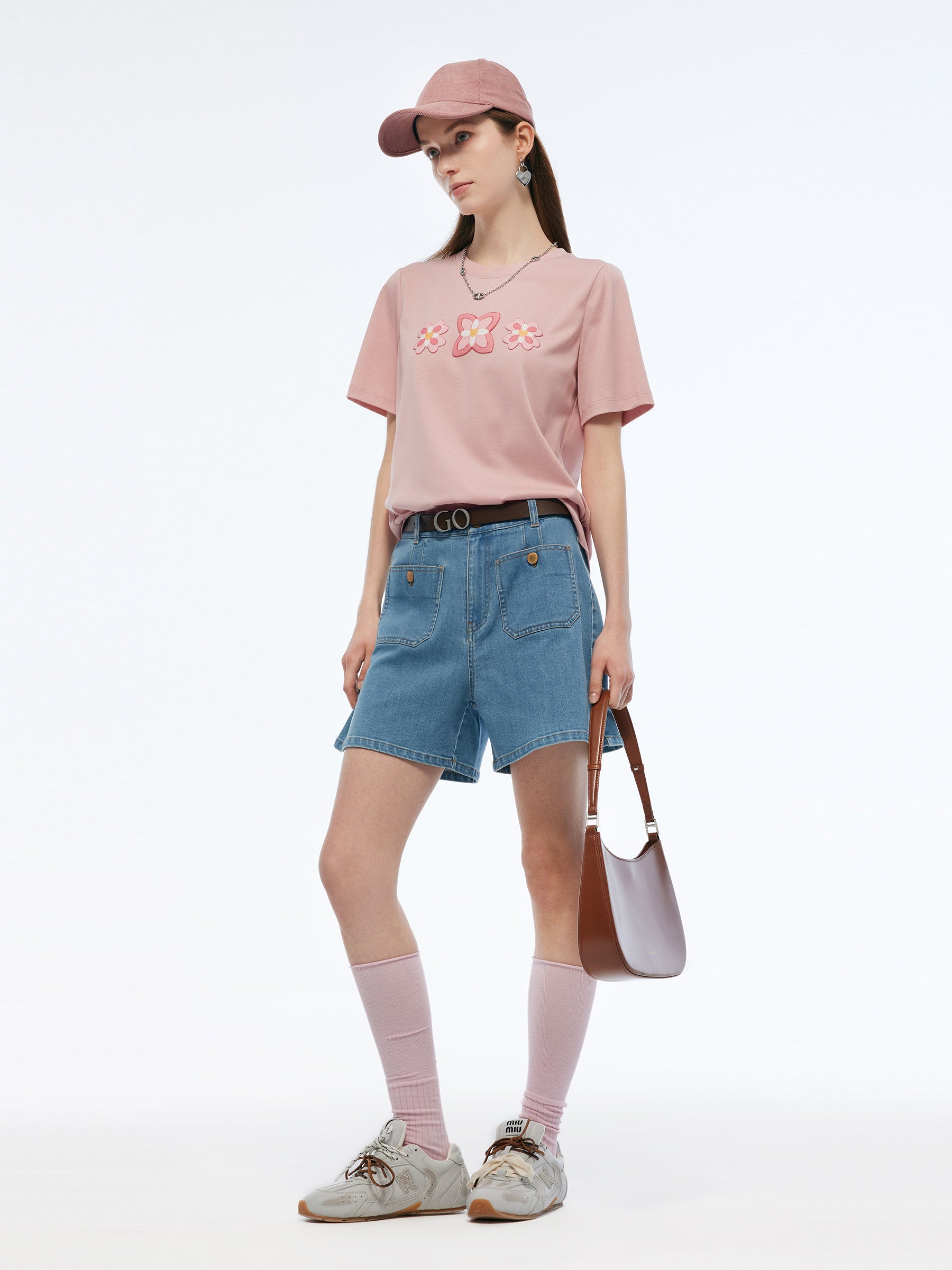 Floral Print Round Neck Women T-Shirt GOELIA