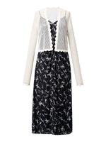 [Preview] Ribbon Print Strap Dress And Cardigan Two-Piece Set GOELIA