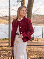 Wool Blend Tweed Sequins Fringe Trim Women Jacket GOELIA