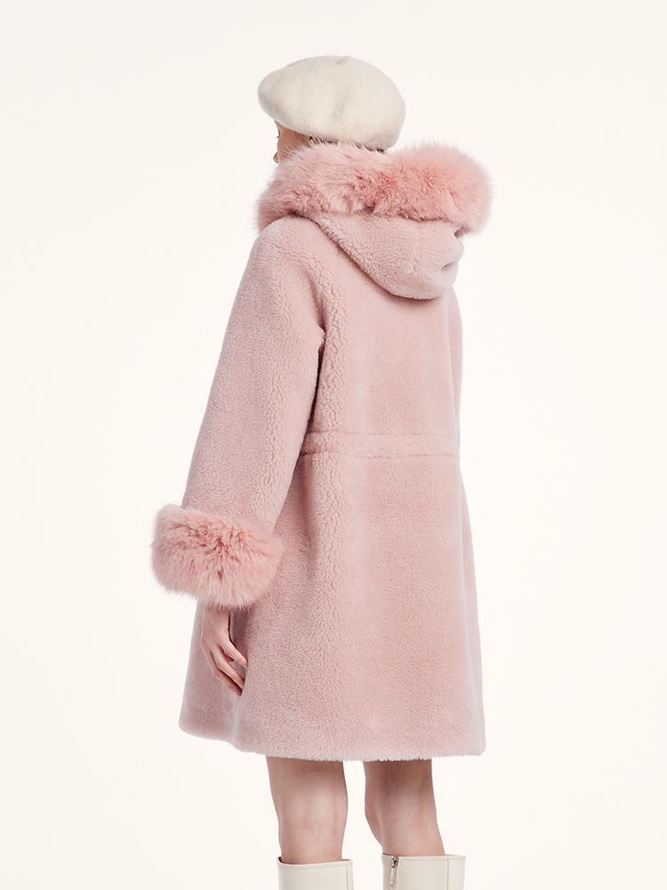 Pink Mid-Length Ruched Velour Coat With Adjustable Ties GOELIA