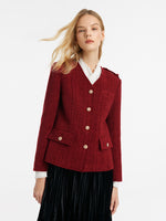 V-Neck Single-Breasted Tweed Women Jacket GOELIA