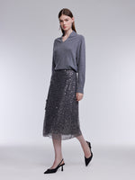 [Preview] Sequin Overlay Women Column Midi Skirt GOELIA