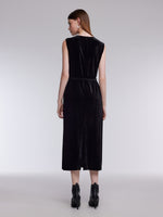 Mulberry Silk Blend Velvet Women Sleeveless Maxi Dress With Belt GOELIA