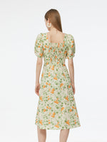 Cotton Floral Print Twist Front Women Midi Dress GOELIA