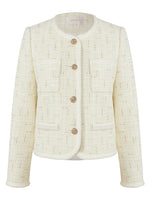 White Knitted Tweed Crop Jacket GOELIA