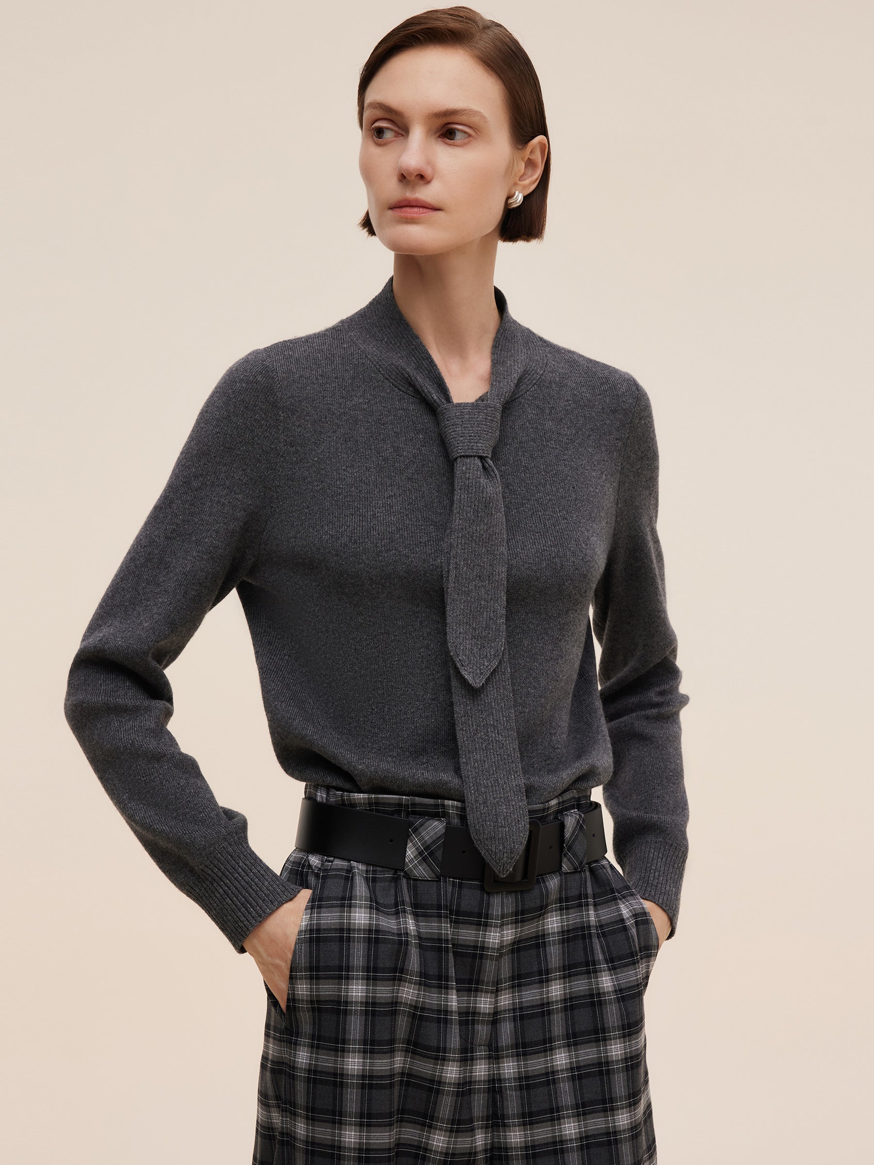 Wool Blend Tie Front Women Knit Top GOELIA