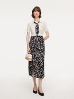 Tencel Blend Women Knit Top With Floral Print Scarf GOELIA
