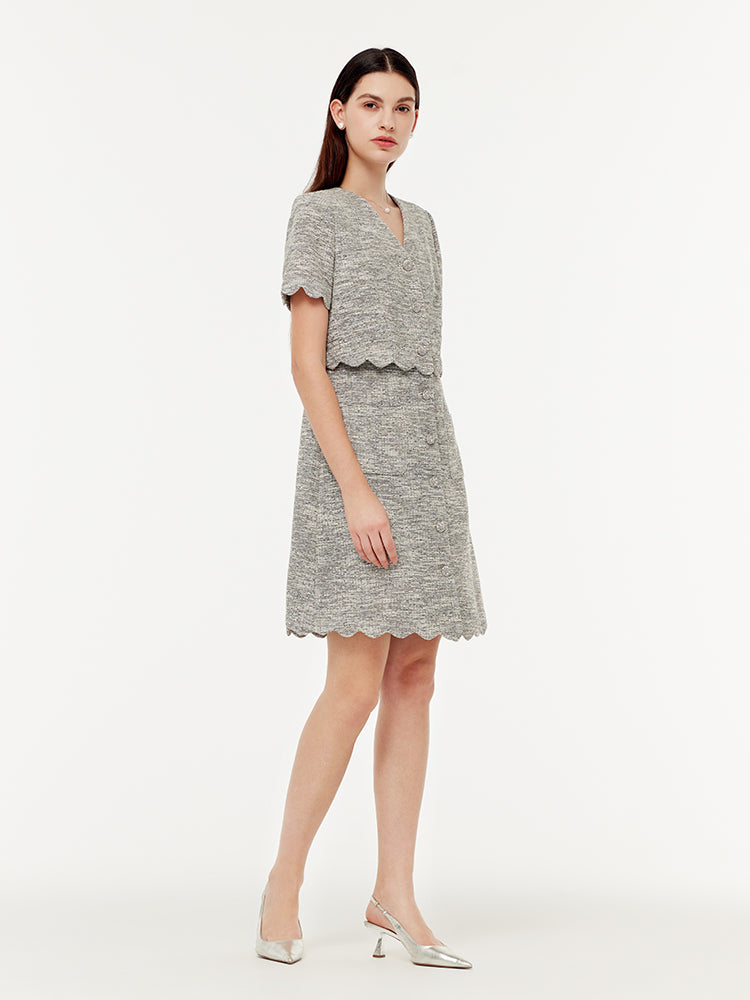 Faux Two-Piece Scallop Hem Women Mini Dress GOELIA