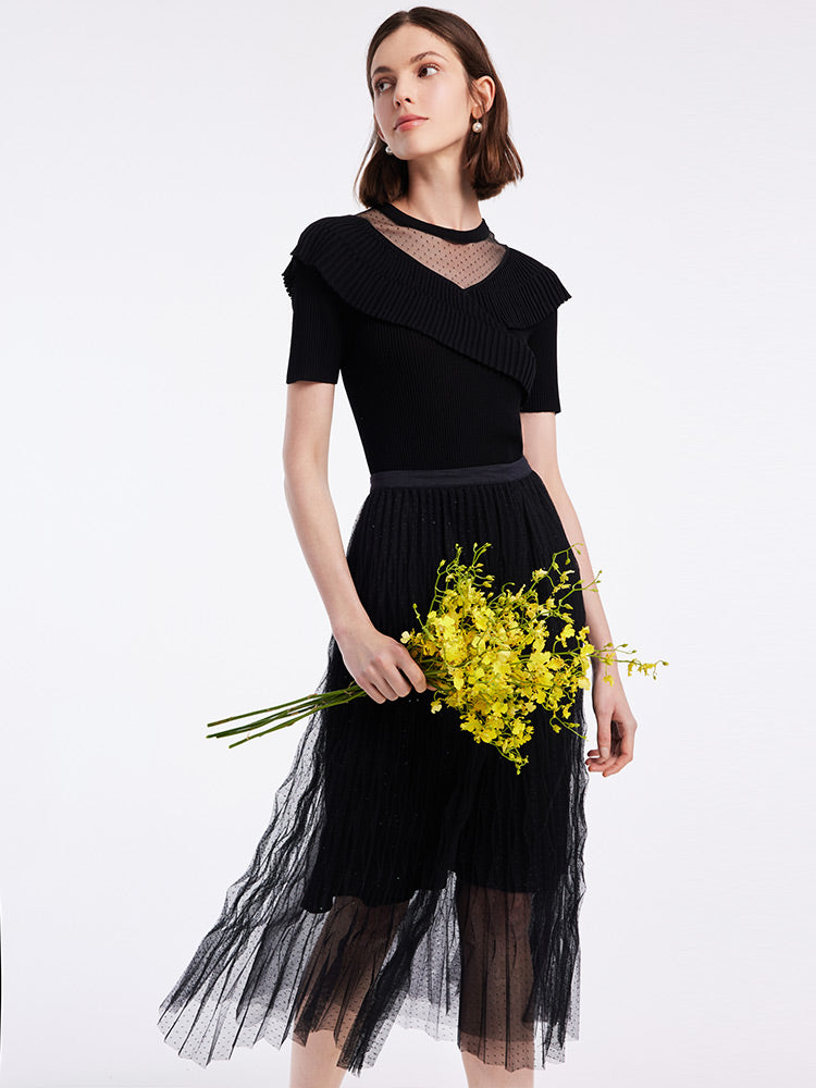 Woolen Knitted Set Top And Tulle Skirt GOELIA