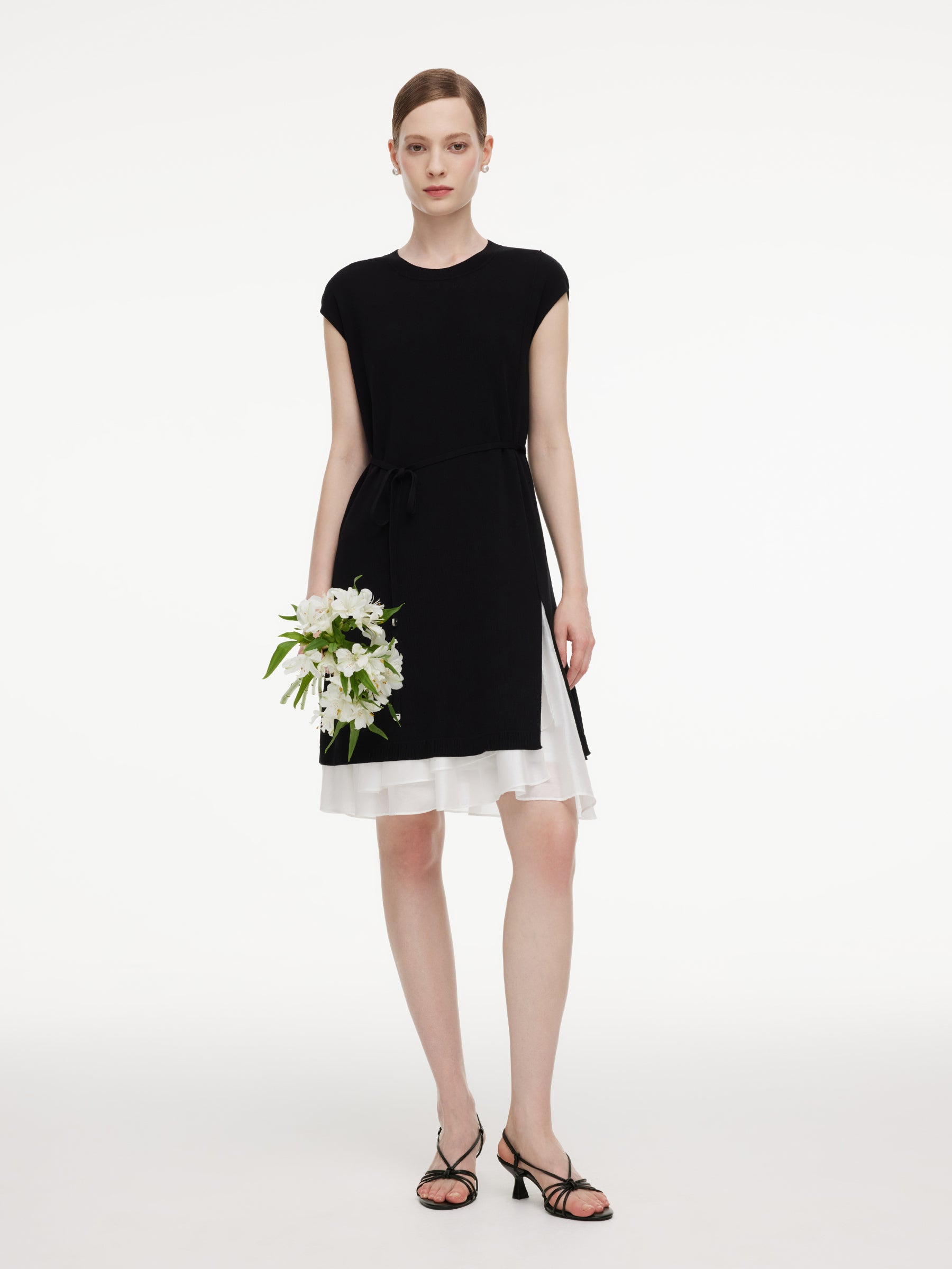 Tencel Blend Knit Two-Piece Dress Set With Slip Inner & Belt GOELIA