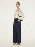 Tencel Blend Contrast Trim Women Cardigan GOELIA