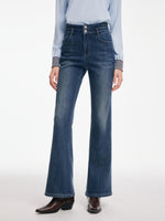 [Preview] Denim Fleece-Lined Women High-Waisted Flared Jeans GOELIA