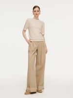 Triacetate Tencel Blend Contrast Trim Women Knit Top GOELIA