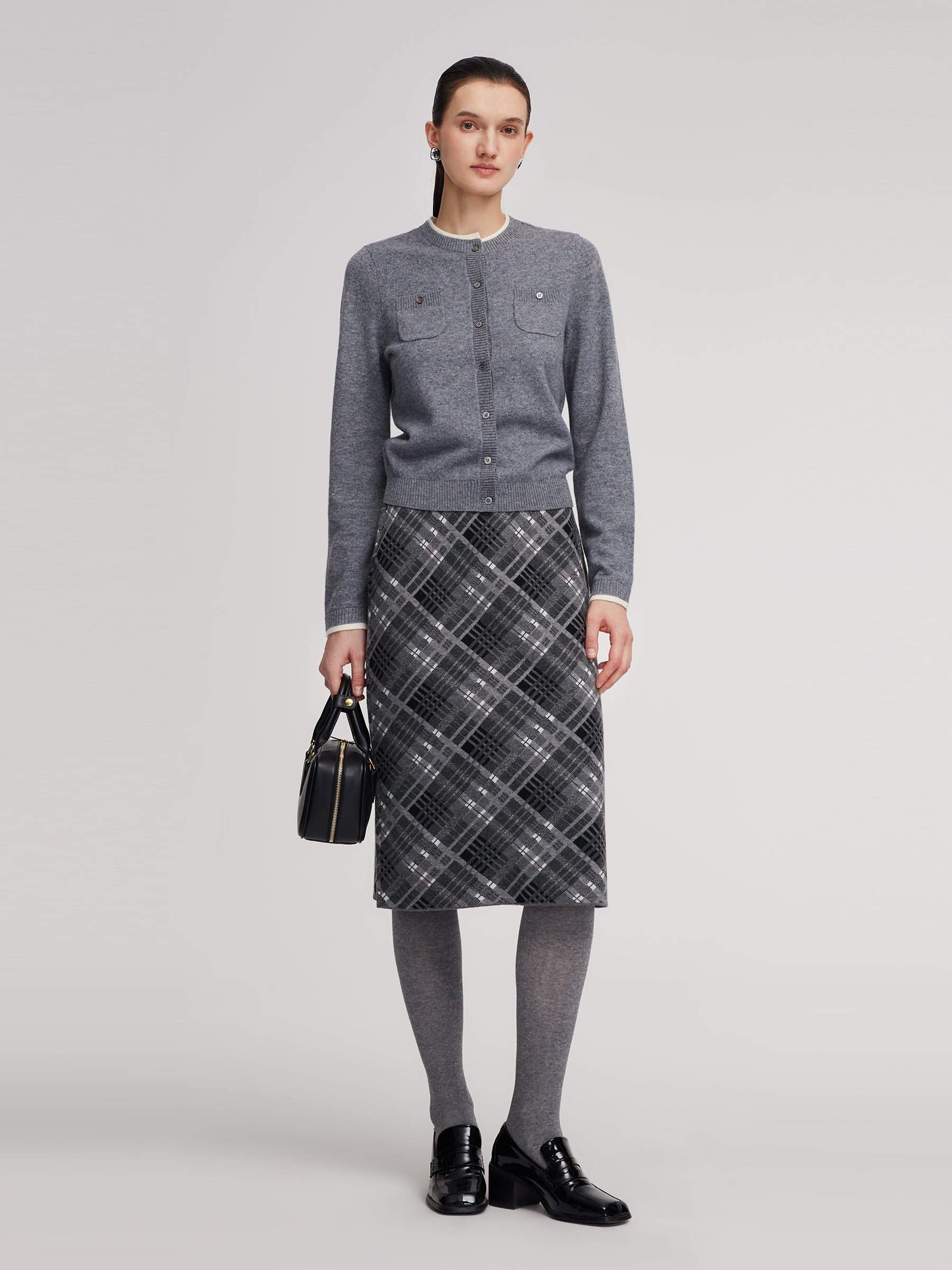 Plaid Elastic Waist Women Knit Column Skirt GOELIA