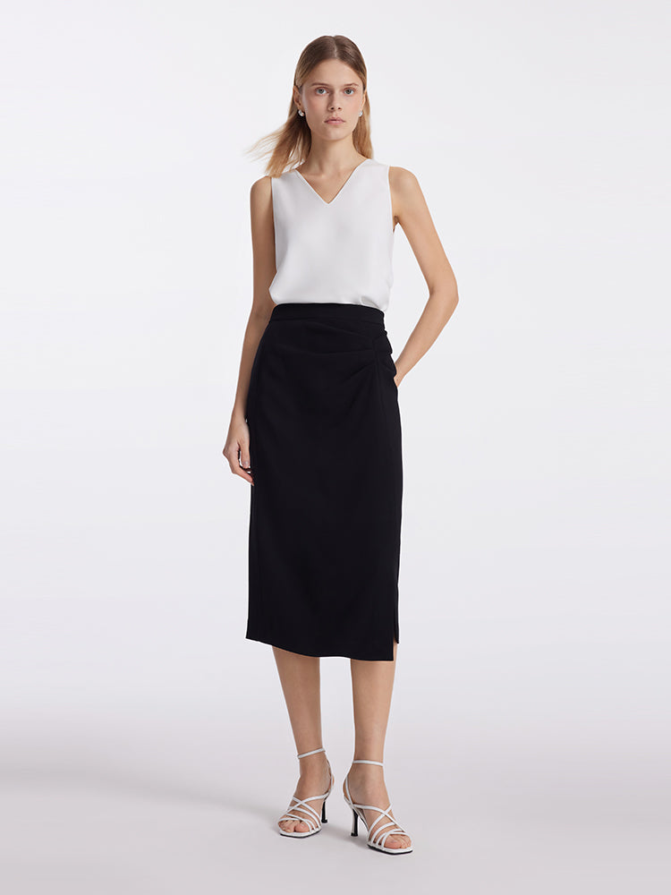 Triacetate Slit Ruched Women Half Skirt GOELIA