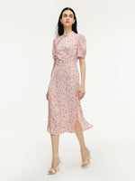 Floral Print Side Twist Women Qipao Midi Dress GOELIA