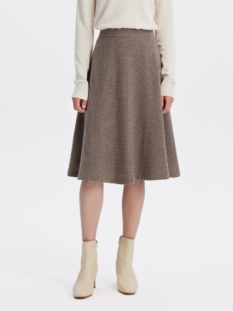 Houndstooth Washable Woolen A-Line Skirt GOELIA