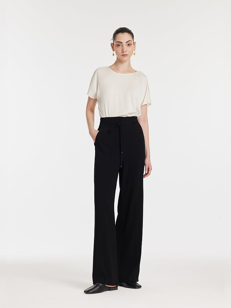 Triacetate High-Waisted Straight Women Pants With Rope Belt GOELIA