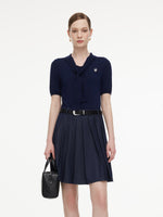 Lyocell Blend Patchwork Women Pleated Mini Dress With Belt GOELIA
