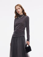 Velvet Stretch Women Mock Neck Top GOELIA