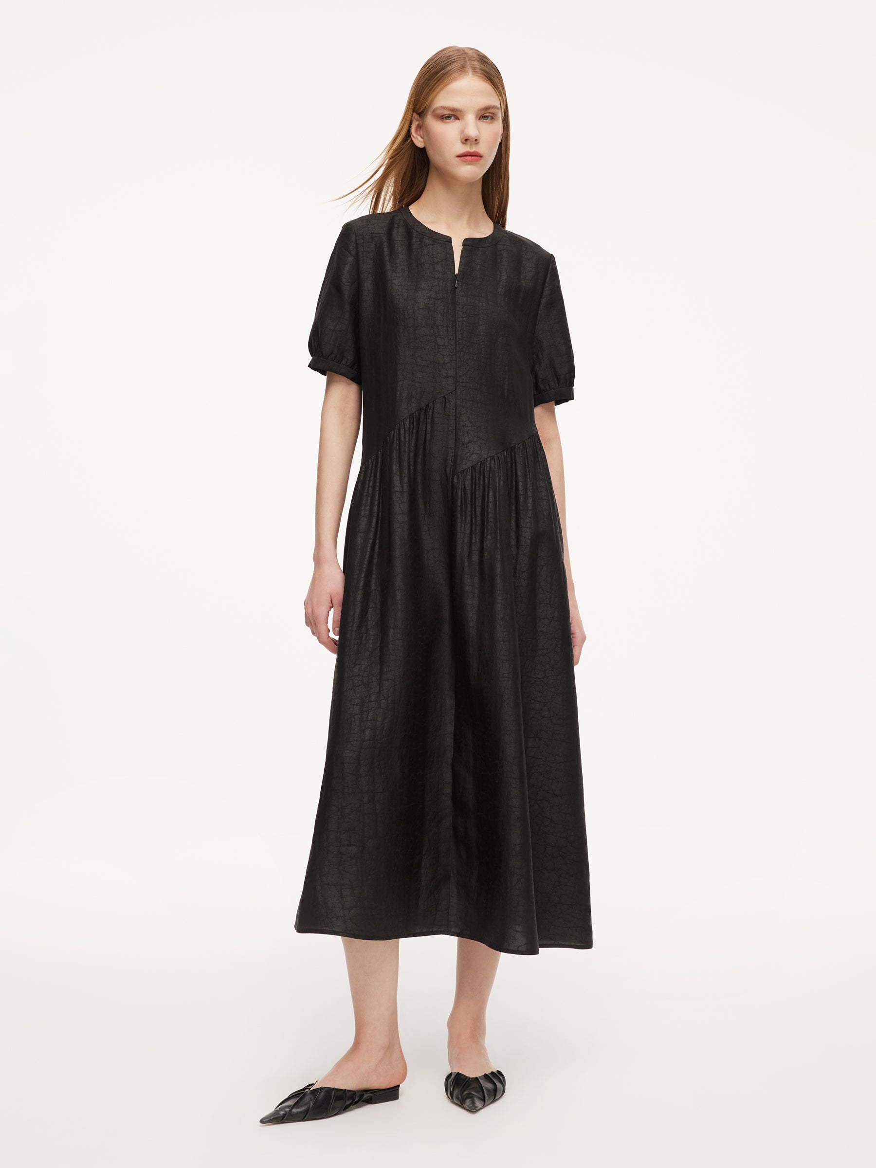 18MM Gambiered Canton Gauze Women Asymmetrical Gathered Maxi Dress GOELIA