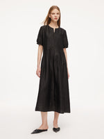18MM Gambiered Canton Gauze Women Asymmetrical Gathered Maxi Dress GOELIA