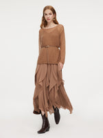 Sequins Knit Top And Strap Cascading Ruffle Dress Belted Two-Piece Set GOELIA