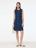 Denim Stretch Front Button Women Mini Dress GOELIA