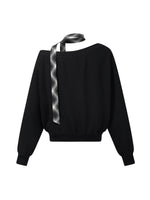 [Preview] Cotton Scuba One-Shoulder Women Sweatshirt With Plaid Ribbon GOELIA