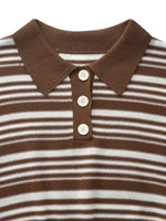 Tencel Blend Polo Collar Stripe Women Cap Sleeve Knit Tank Top GOELIA