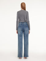 Acetate Blend Denim Rhinestone Women Jeans GOELIA