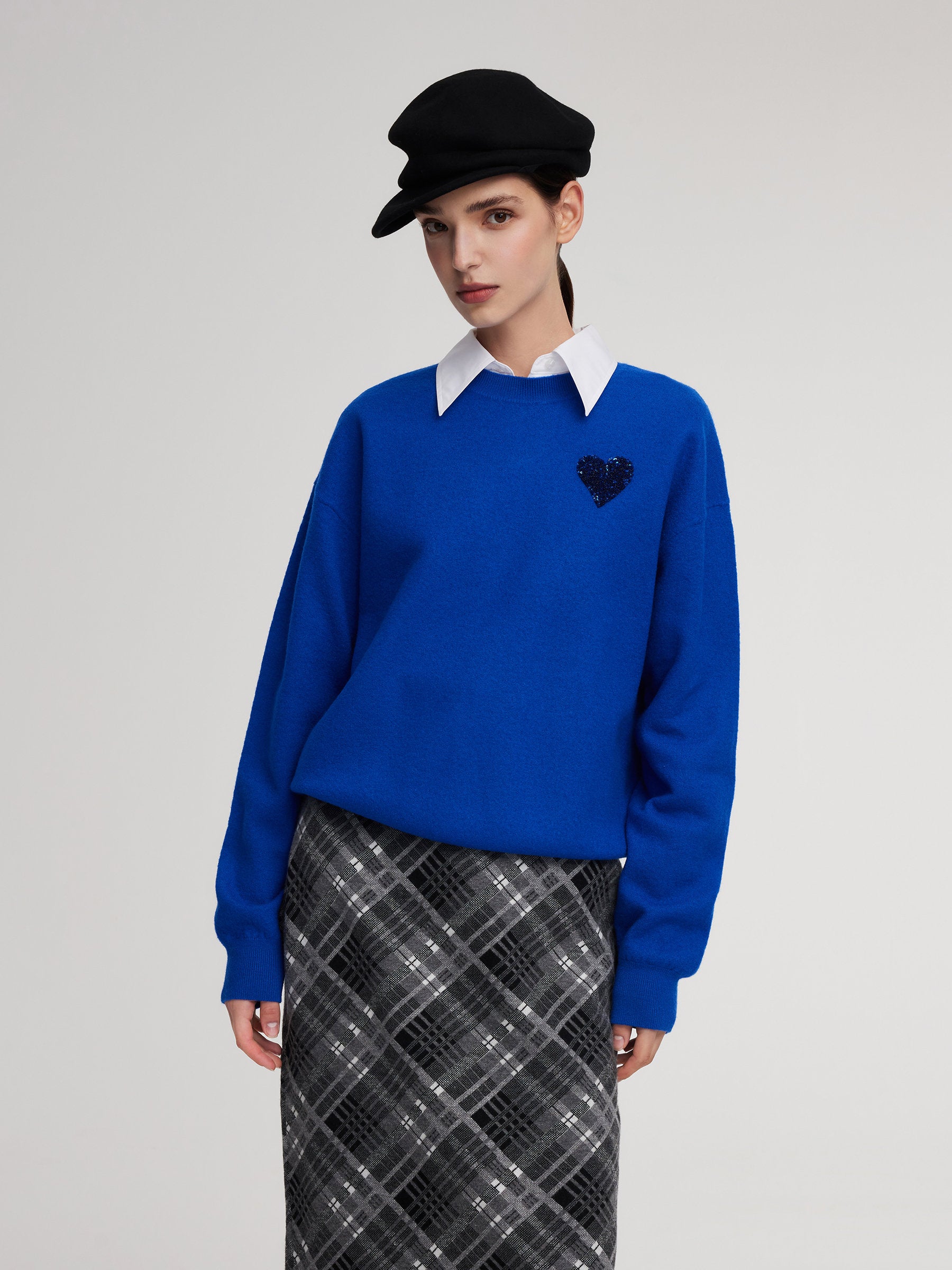 100% Wool Sequined Heart Unisex Sweater GOELIA