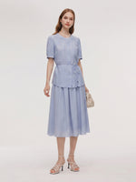 Acetate Blend Blouse And A-Line Skirt Belted Two-Piece Set GOELIA