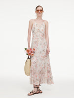 10MM Mulberry Silk Floral Print Women Strap Maxi Dress GOELIA