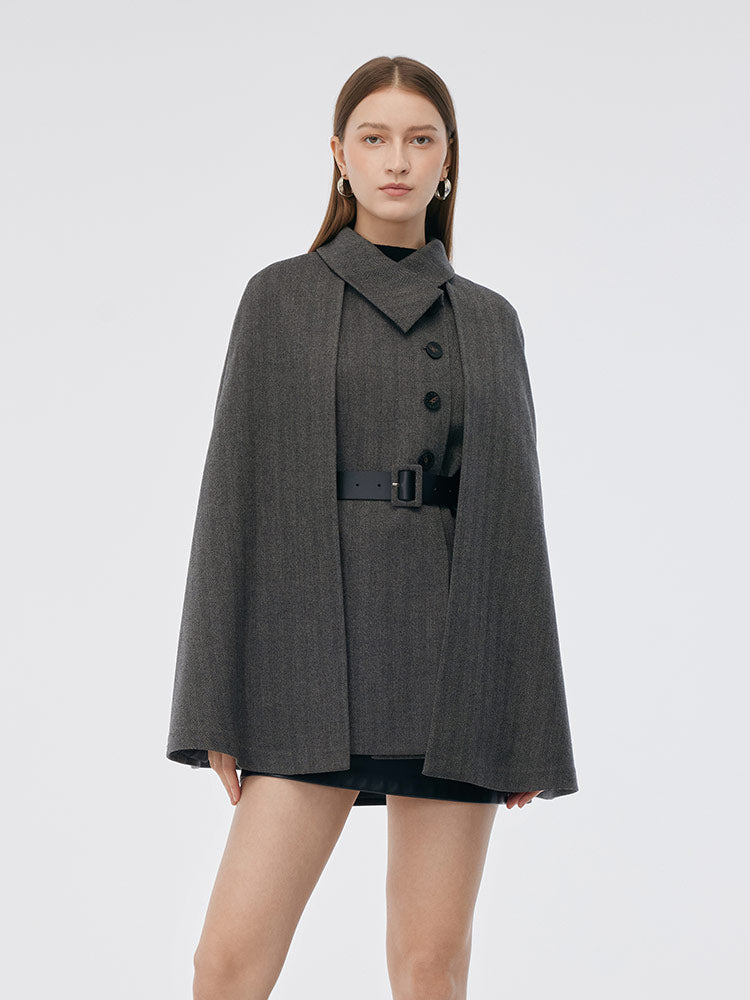 100% Washable Wool Cape And Vest Two-Piece Set GOELIA