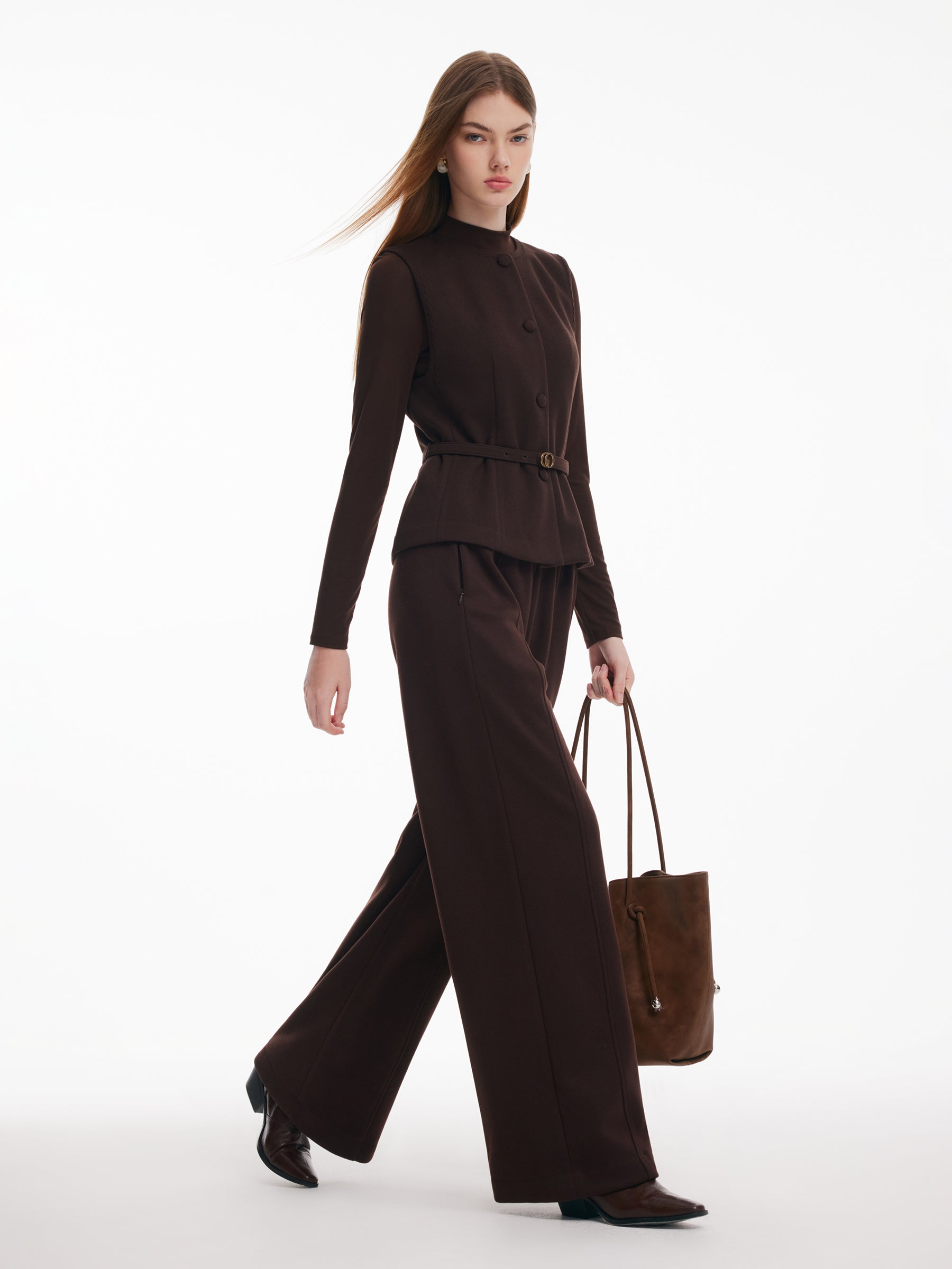 [Preview] Vest & Knit Top & Pants Three-Piece Set With Belt GOELIA