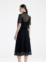 Lace Openwork Crop Jacket And Half Skirt And Knitted Camisole Three-Piece Set GOELIA