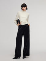 Velvet Ribbed Knit Women Loose Straight Leg Pants GOELIA