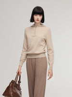 100% Cashmere Half-Zip Women Hooded Sweater GOELIA