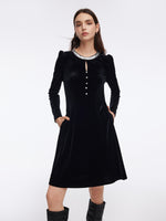 Velvet Sequined Round Neck Women Mini Dress GOELIA