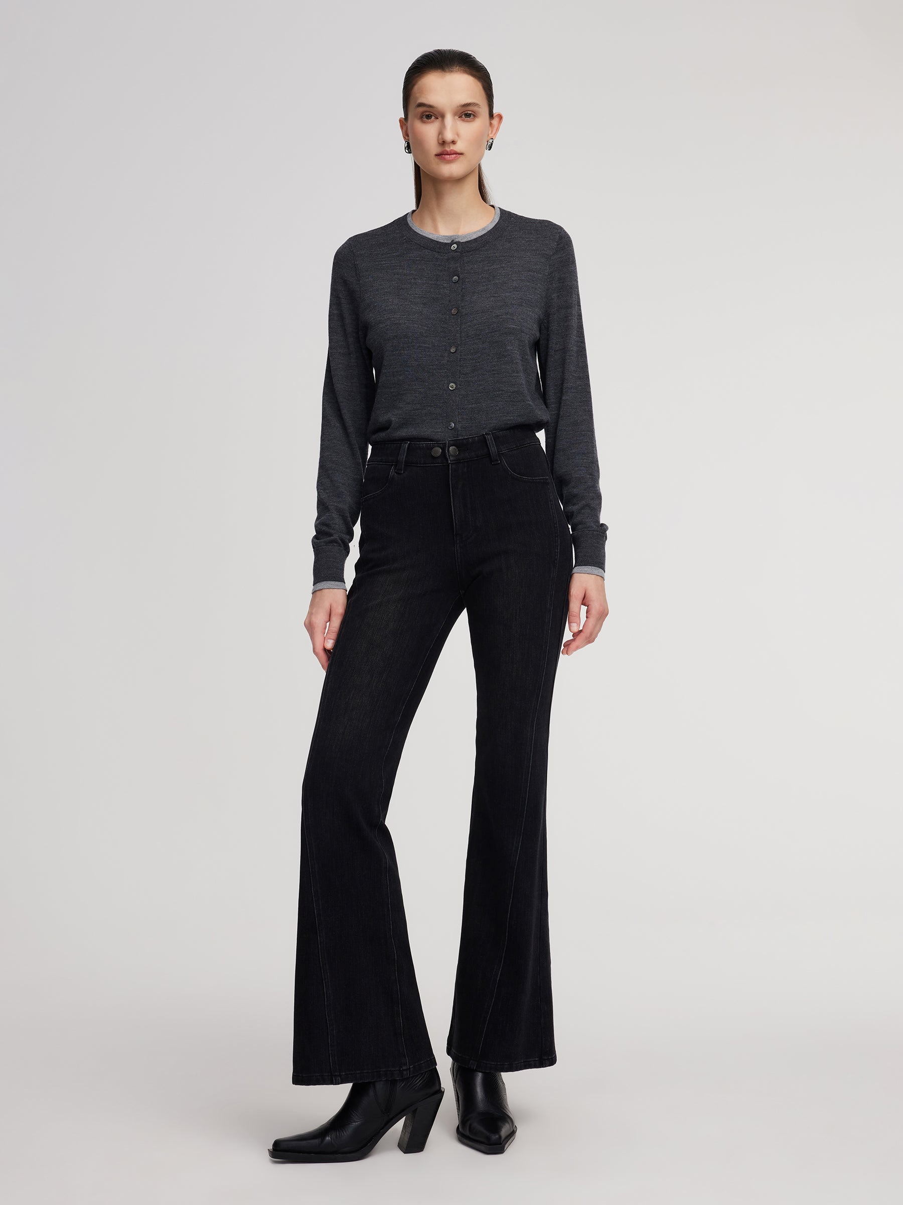 Denim Fleece Lined Women Flared Jeans GOELIA