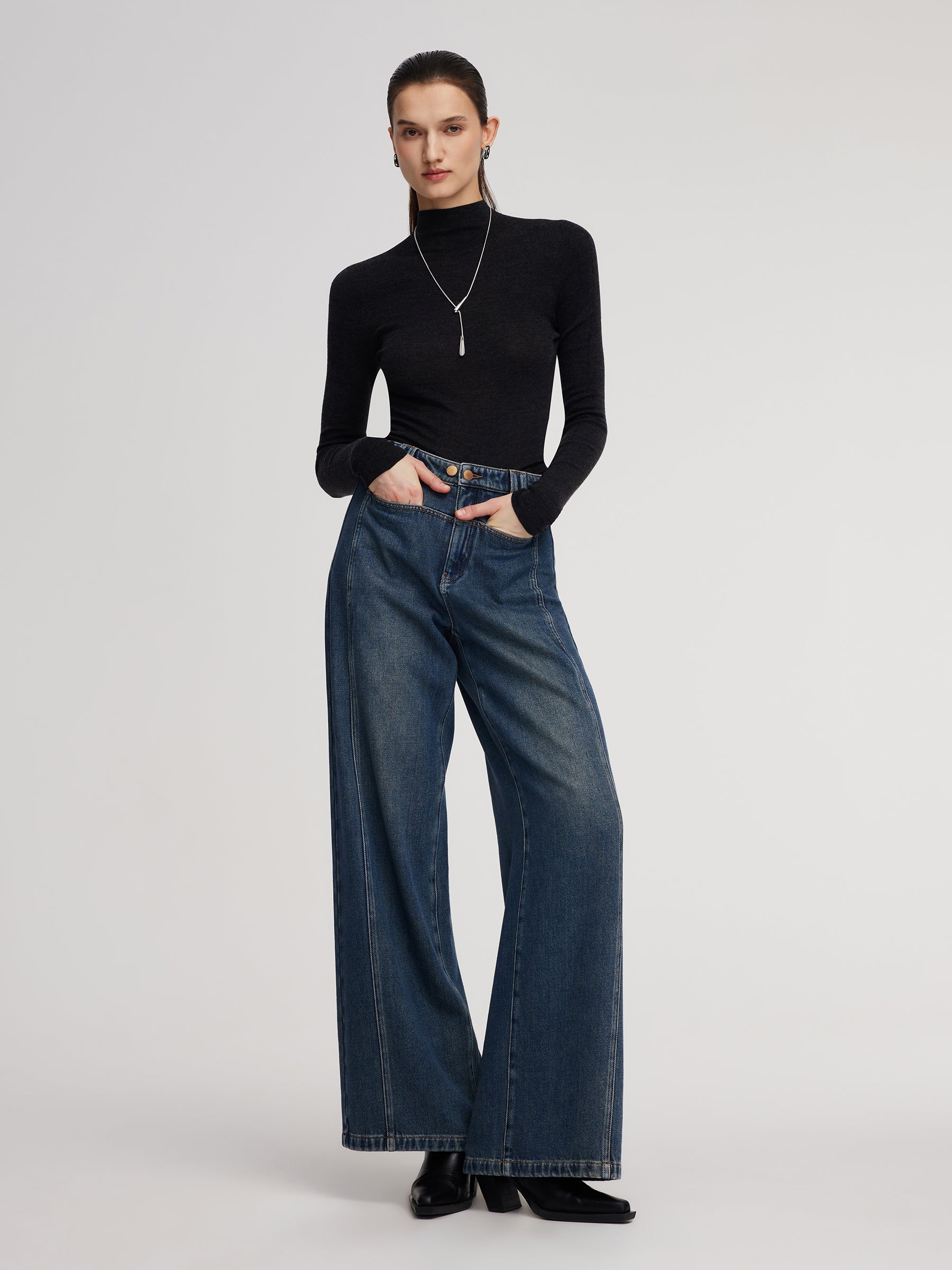 [Preview] 100% Cotton Denim Straight Wide Leg Women Jeans GOELIA