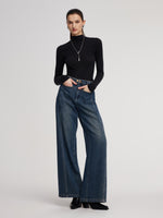 100% Cotton Brushed Denim Straight Wide Leg Women Jeans GOELIA