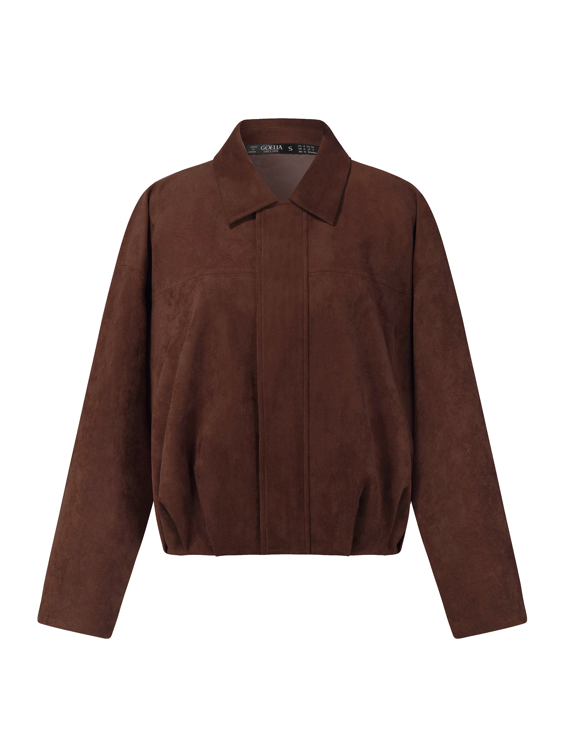 [Preview] Faux Suede Bubble Hem Women Zip-Up Cropped Jacket GOELIA