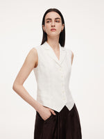 100% Linen Lapel Women V-Neck Vest GOELIA