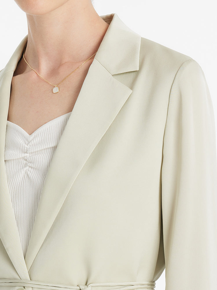 22 Momme Mulberry Silk One-Button Women Blazer With Belt GOELIA