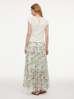 10MM Mulberry Silk Floral Print Women A-Line Skirt GOELIA