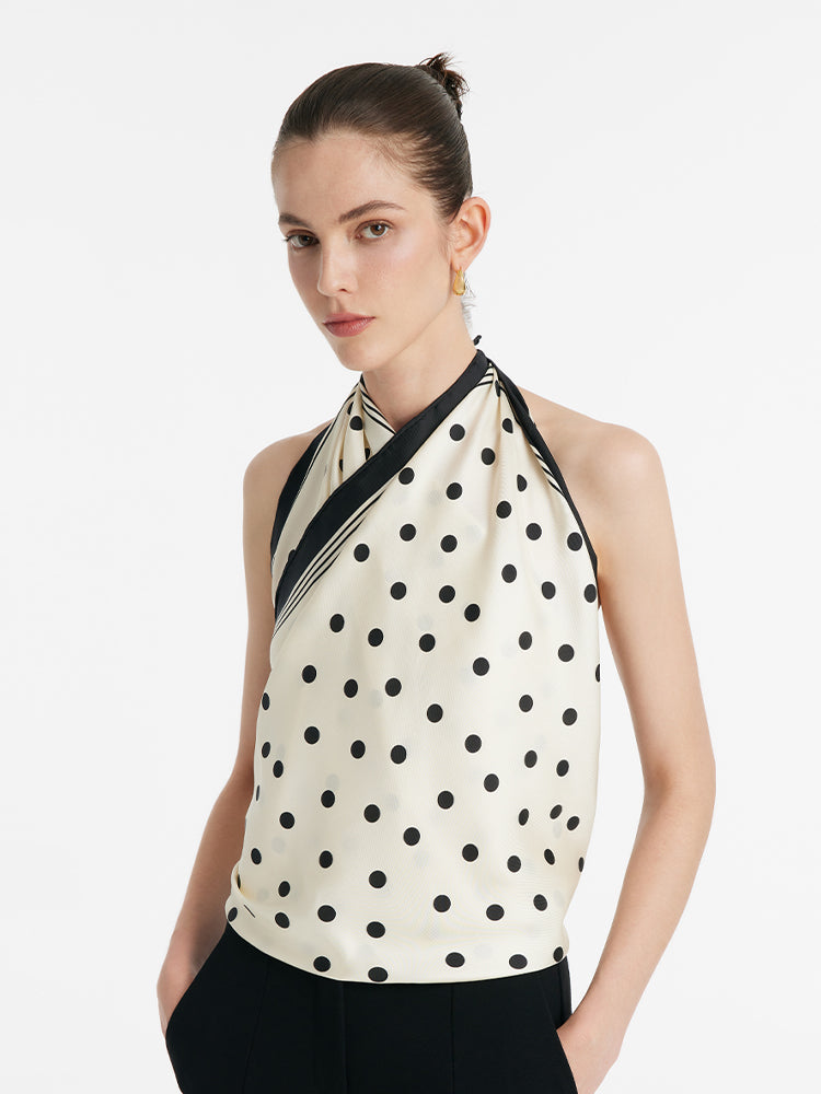 Polka Dots Printed Pure Silk Scarf GOELIA
