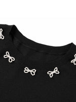 Lyocell Blend Beaded Bowknot Women Knit Top GOELIA